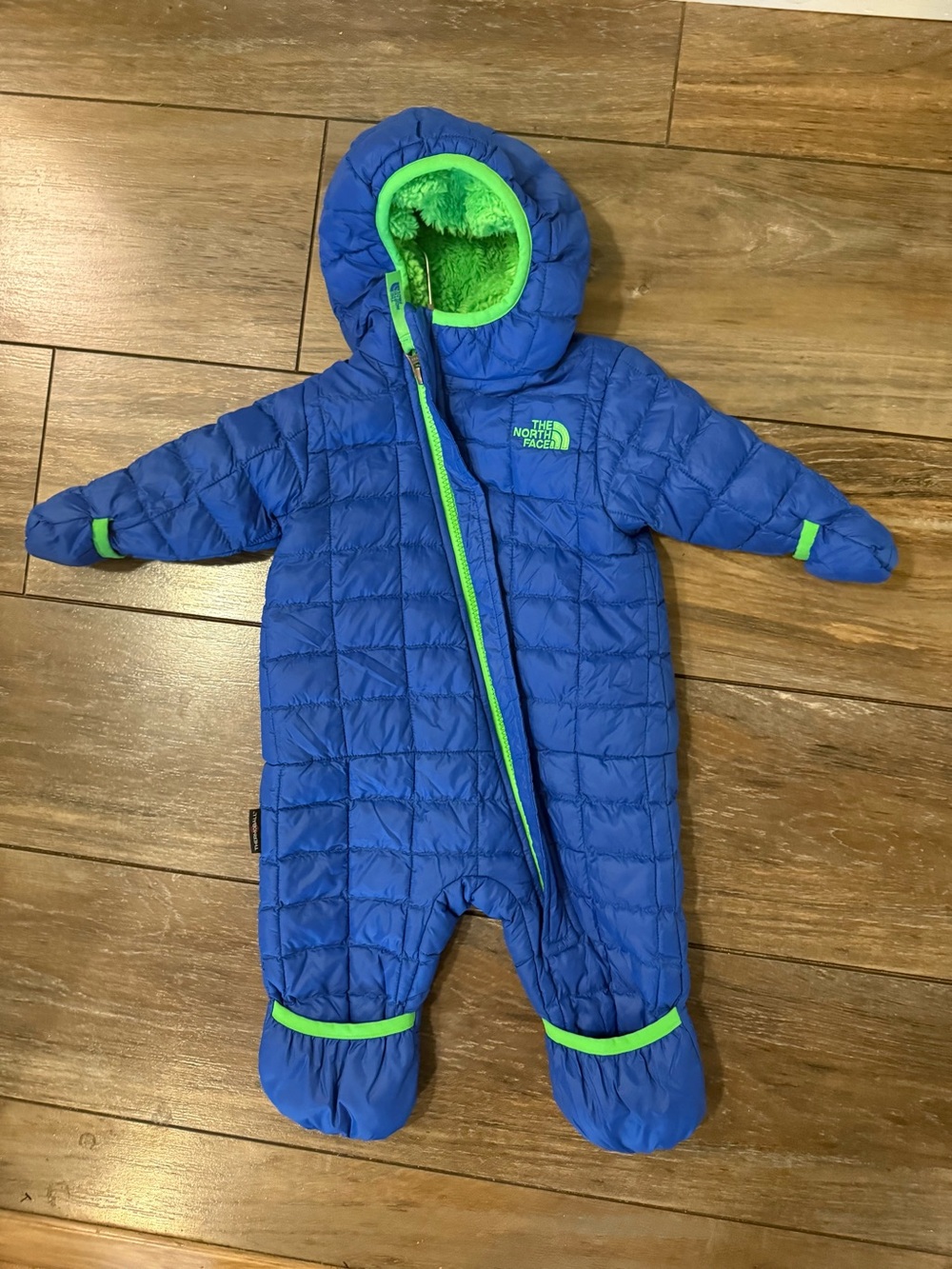 The North Face Bright Blue Jacket with Green Fleece Lining